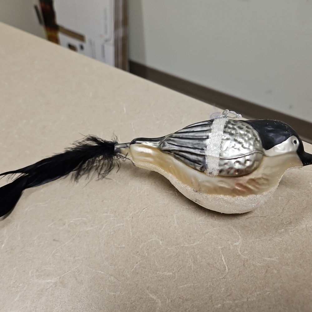 Elegant Black and Silver Bird Ornament